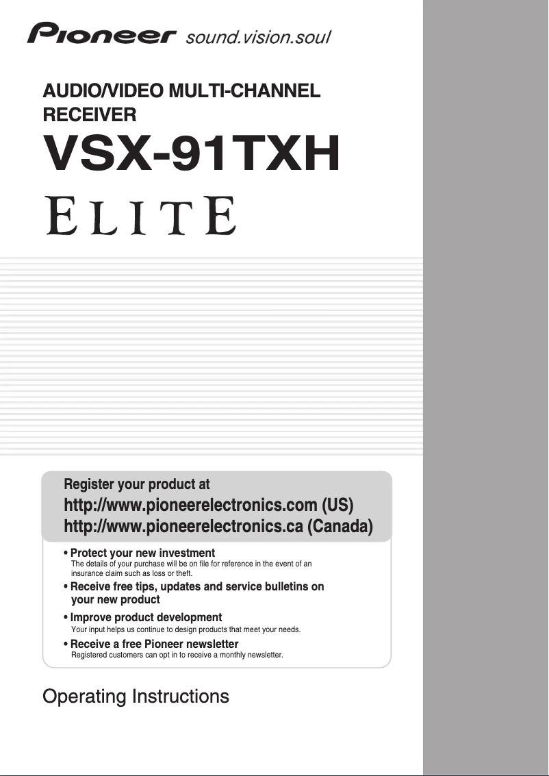 Page n°1 - Manuel utilisateur Pioneer Elite VSX-91TXH