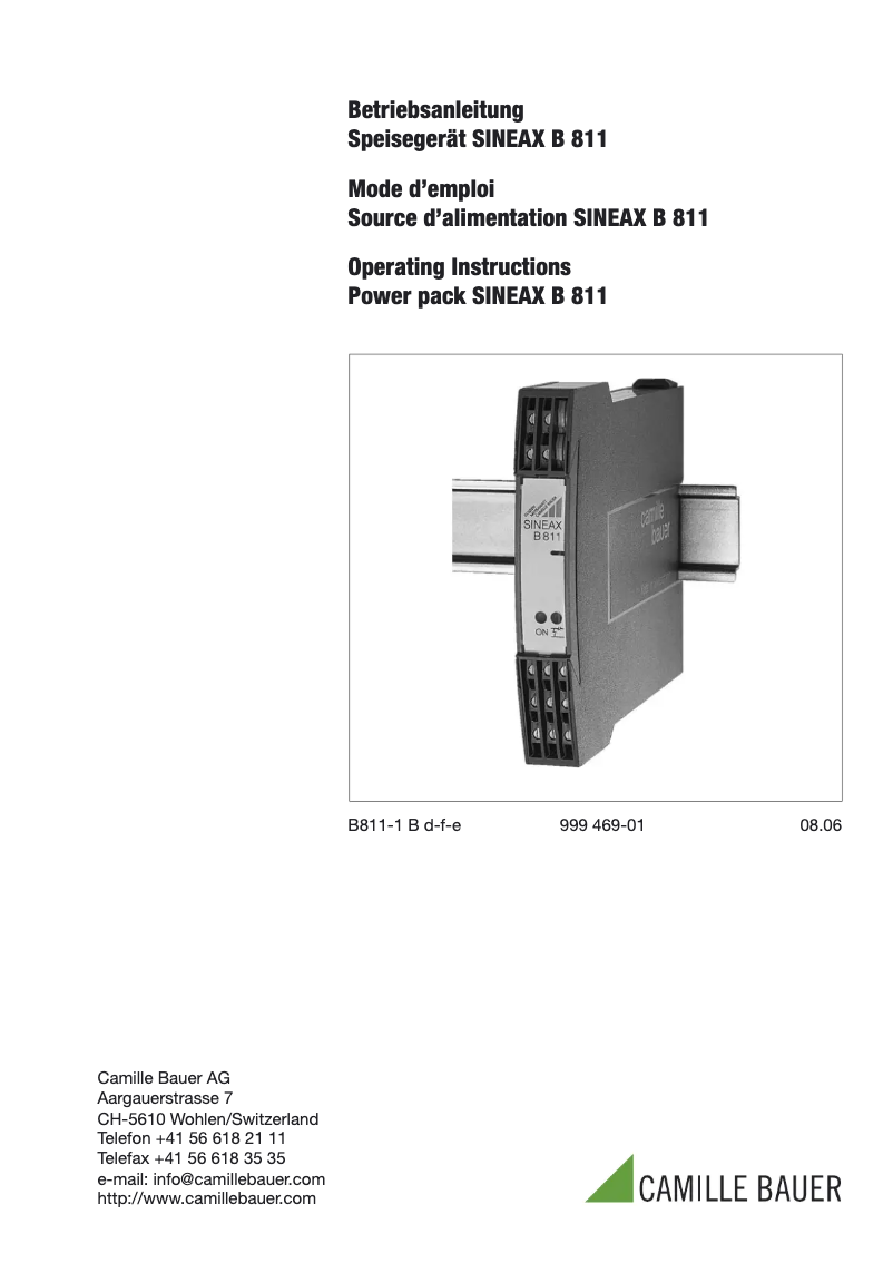 Page 1 de la notice Manuel utilisateur Camille Bauer Sineax B811