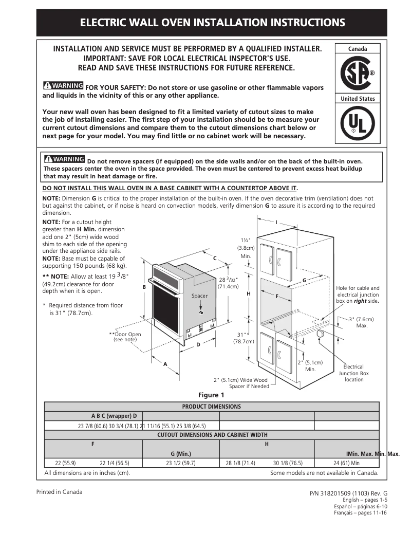 Page 1 de la notice Guide d'installation Frigidaire GLEB30T8CB