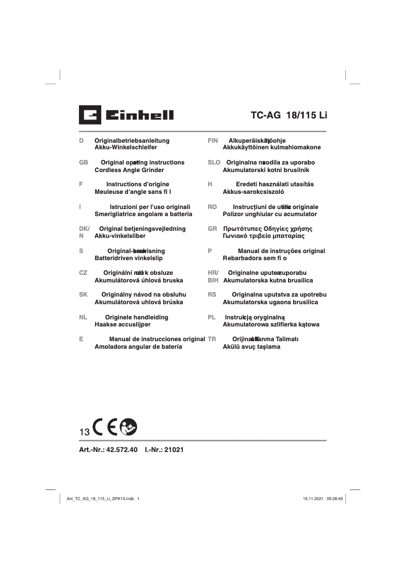 Page 1 de la notice Manuel utilisateur Einhell TE-TK 18/2 Li