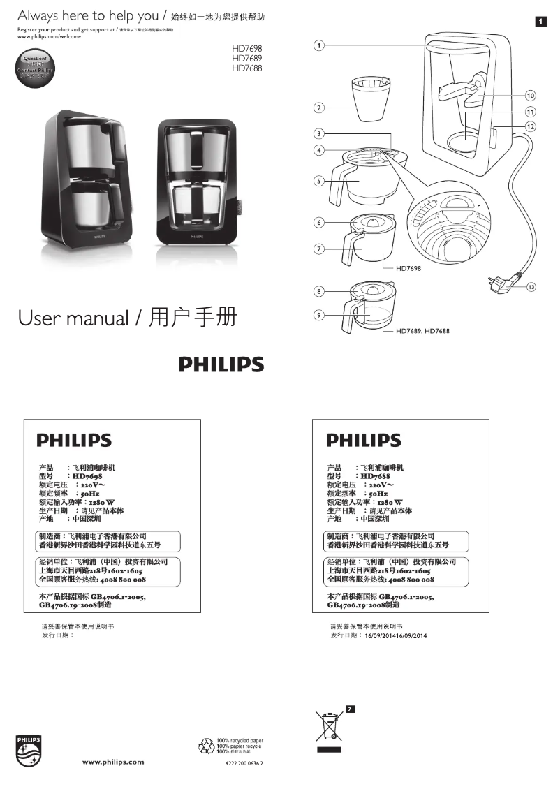 Page 1 of the manual User Manual Philips Avance HD7688