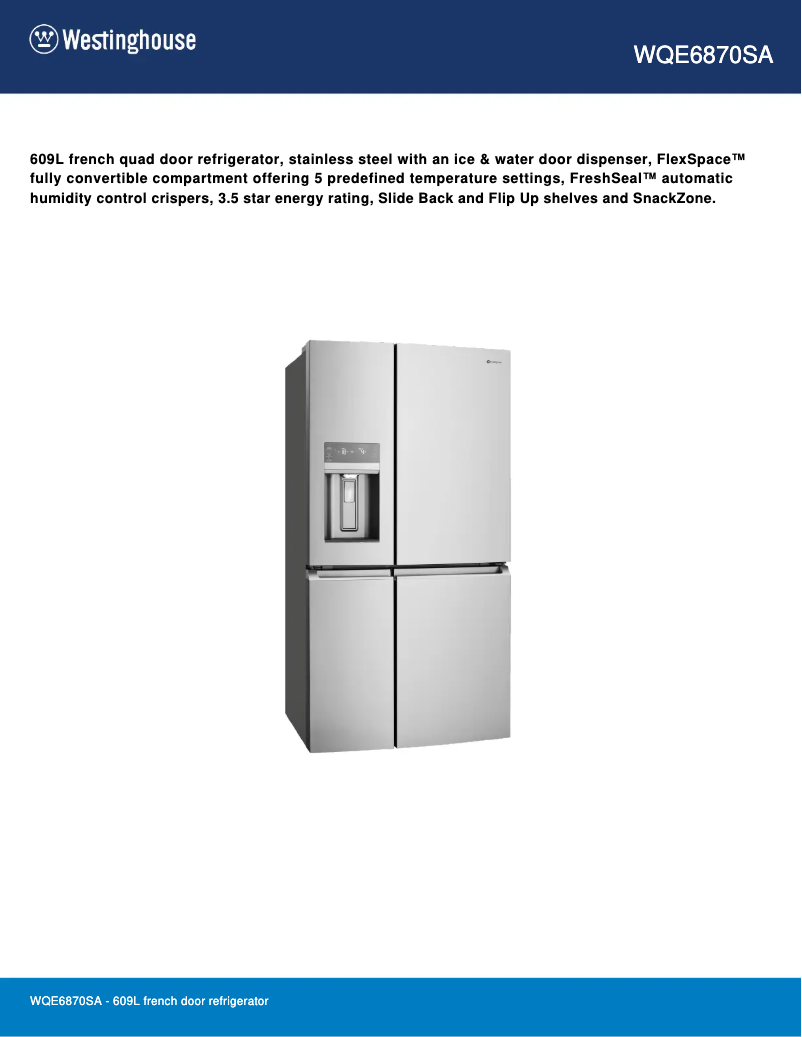 Image de la première page du manuel de l'appareil WQE6870SA