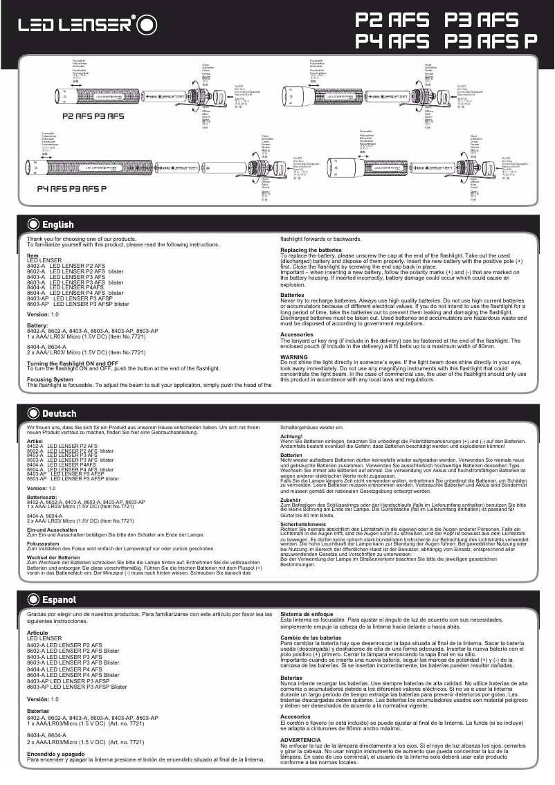 Page 1 de la notice Manuel utilisateur Ledlenser P3 Speed Focus