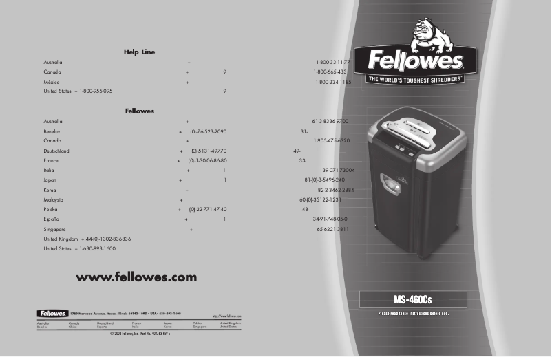 Page 1 de la notice Manuel utilisateur Fellowes Powershred MS-460Cs Micro-Cut