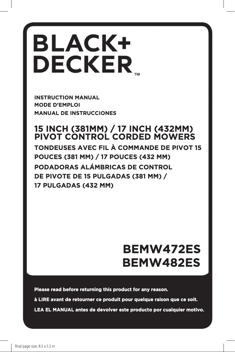 Page n°1 - Manuel utilisateur Black & Decker BEMW472ES