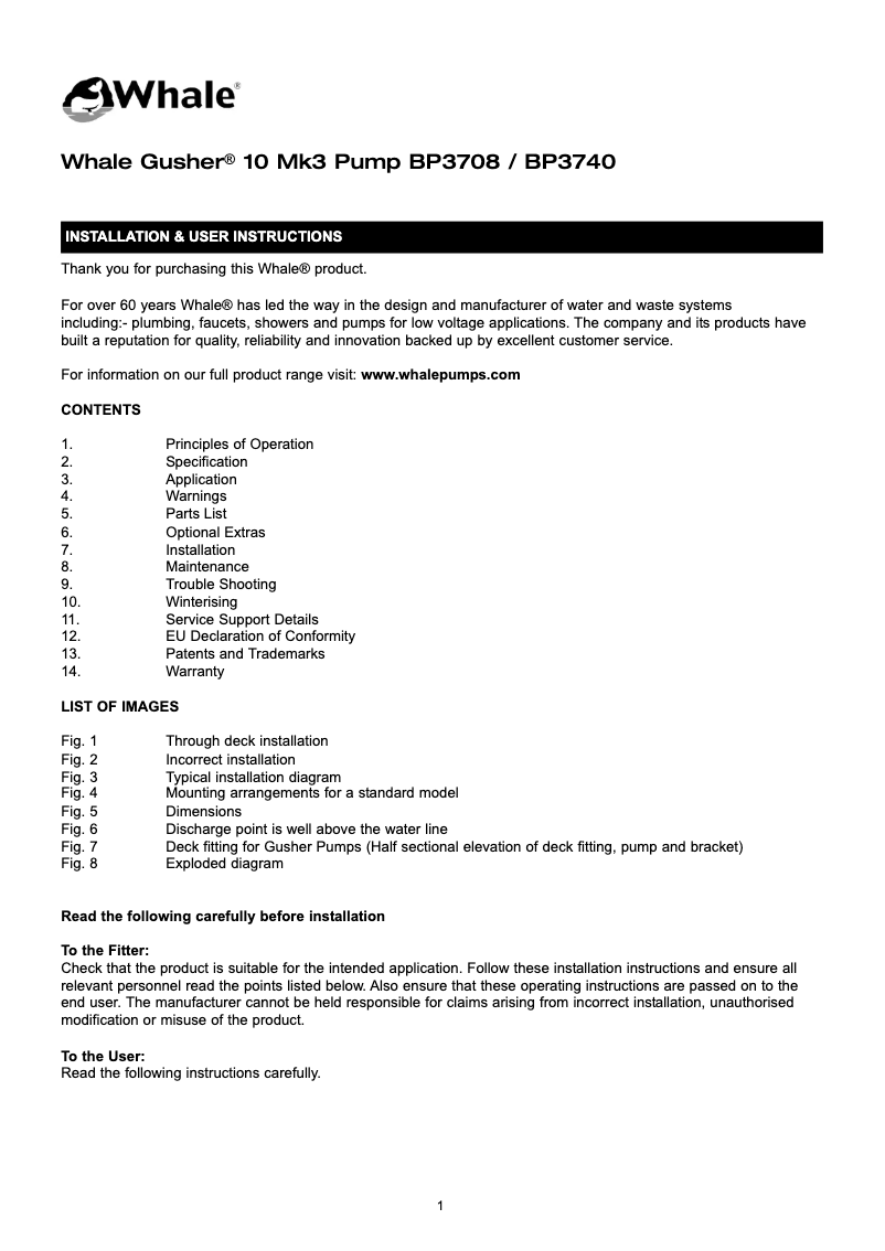 Page 1 de la notice Manuel utilisateur Whale Gusher 10 Mk3