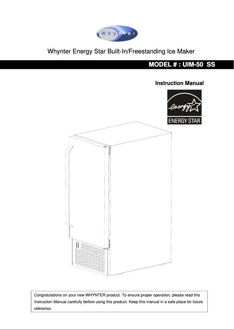 Page 1 de la notice Manuel utilisateur Whynter UIM-502SS