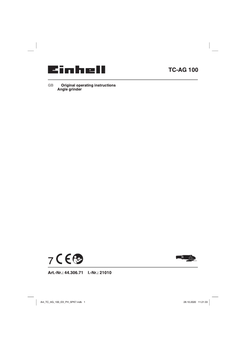 Page 1 de la notice Manuel utilisateur Einhell TC-AG 100