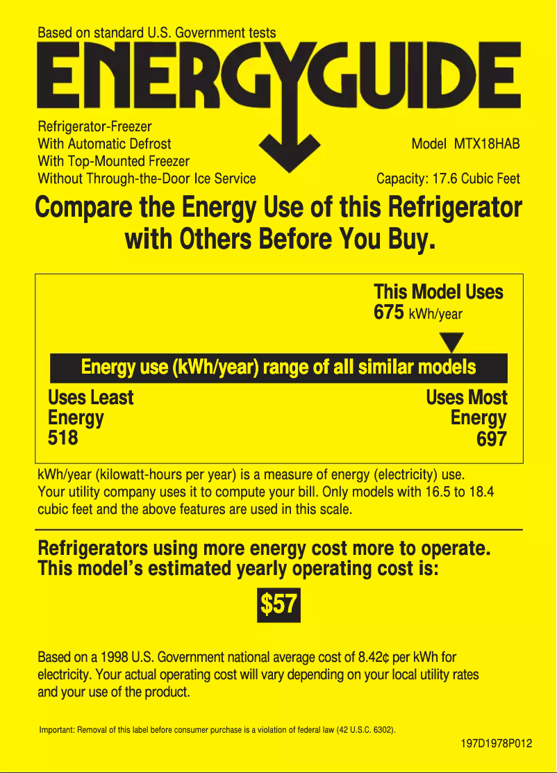 Page 1 de la notice Label énergétique RCA MTX18HABAA