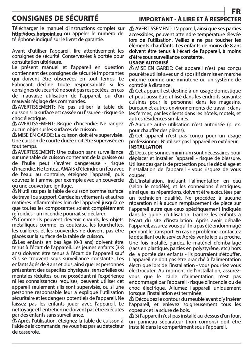 Page n°1 - Manuel utilisateur Hotpoint HQ 1160S NE