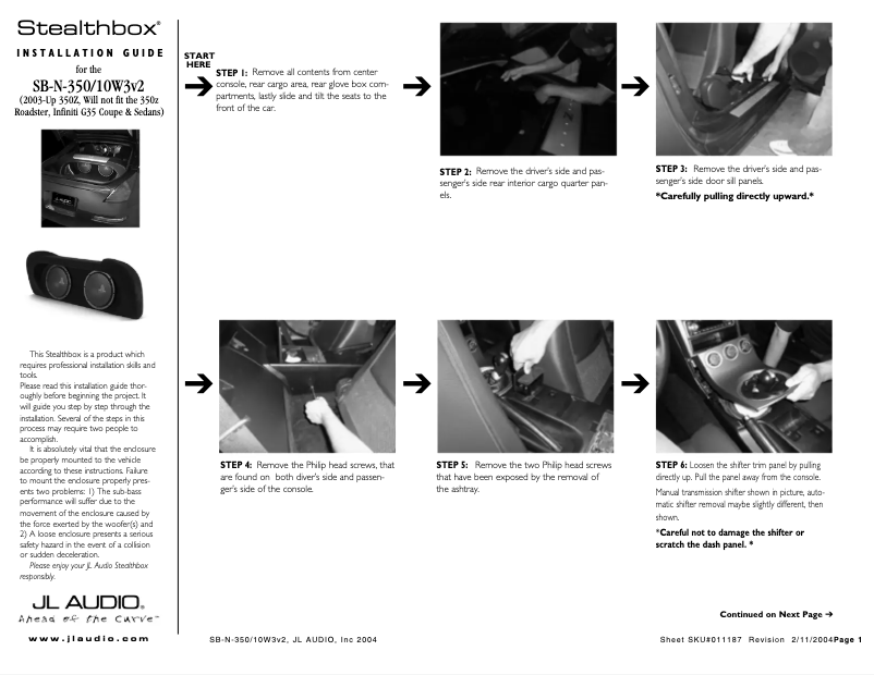 Page 1 de la notice Manuel utilisateur JL Audio Stealthbox SB-N-350/10W3v3