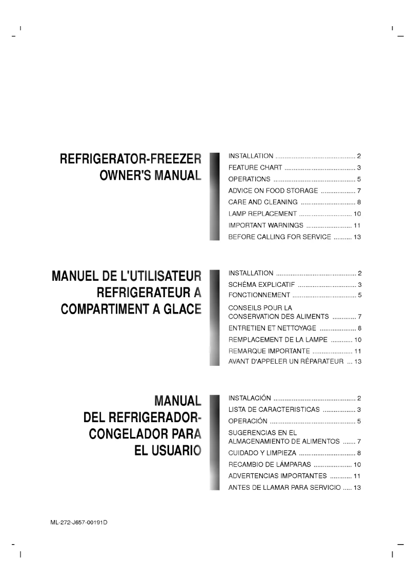 Page n°1 - Manuel utilisateur LG GR-272SV
