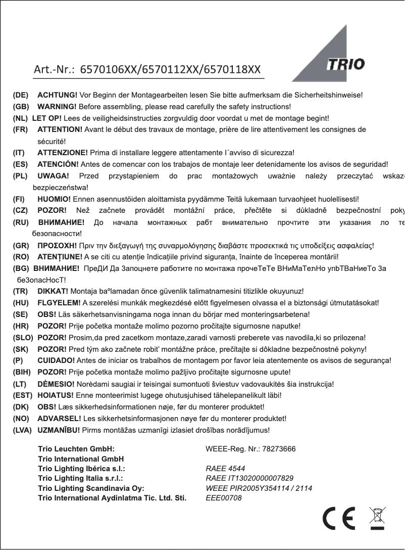Page n°1 - Manuel utilisateur Trio Lighting Cento