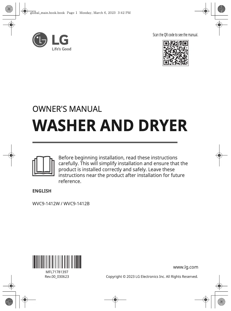 Page 1 de la notice Manuel utilisateur LG WVC9-1412B