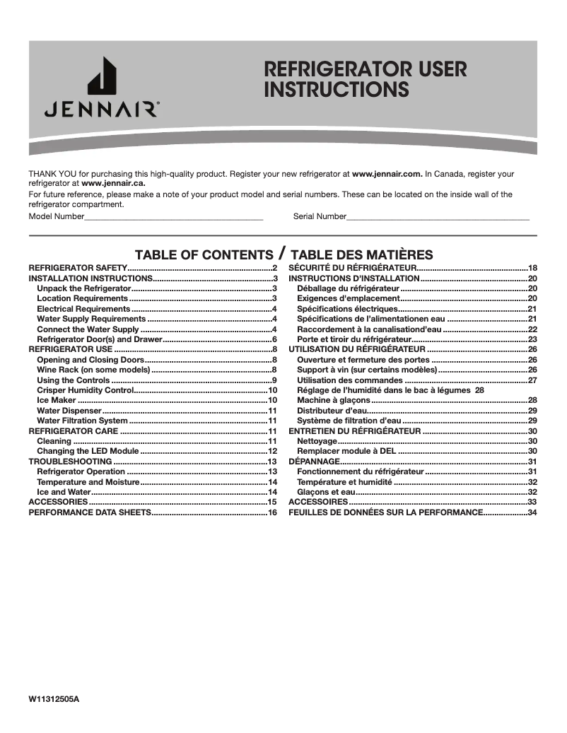 Page n°1 - Manuel utilisateur JennAir JFC2290DKL
