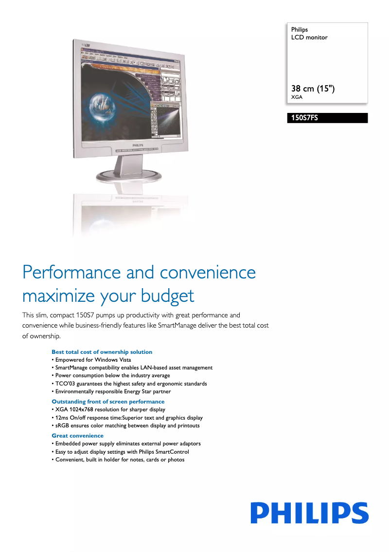 Page 1 de la notice Fiche technique Philips 150S7FS