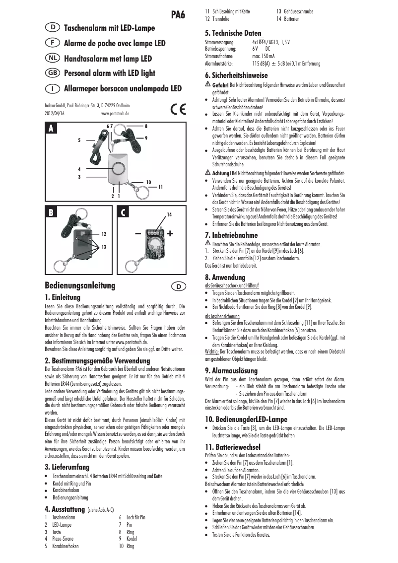 Page 1 de la notice Manuel utilisateur Pentatech PA6