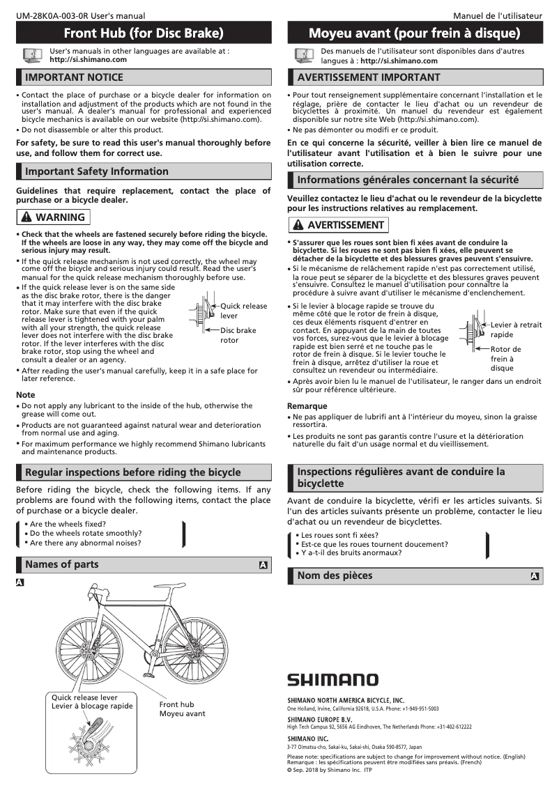 Page n°1 - Manuel utilisateur Shimano HB-TX506