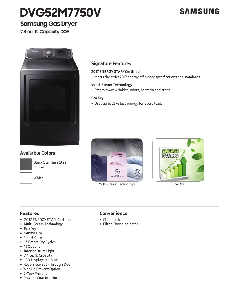 Page 1 de la notice Fiche technique Samsung DVG52M7750