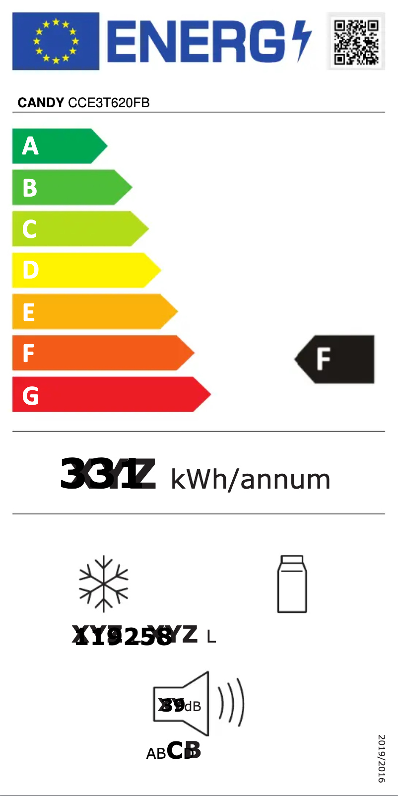 Page n°1 - Label énergétique Candy CCE3T620FB