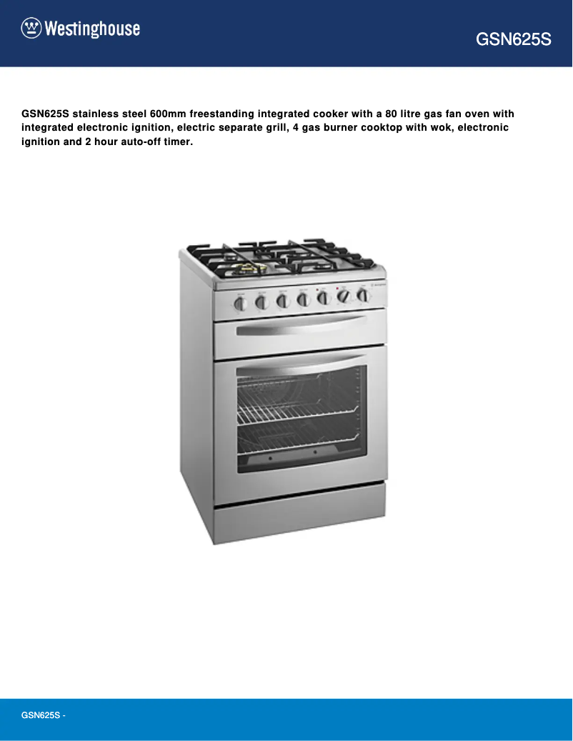 Page 1 de la notice Manuel utilisateur Westinghouse GSN625S