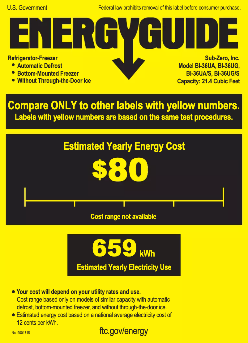 Page n°1 - Label énergétique Sub-Zero BI-36UG/S/PH-LH
