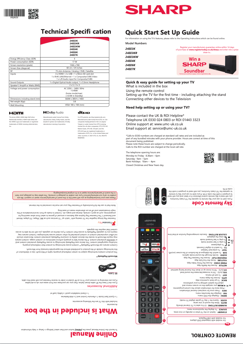 Page 1 de la notice Guide de démarrage rapide Sharp 24EE6K