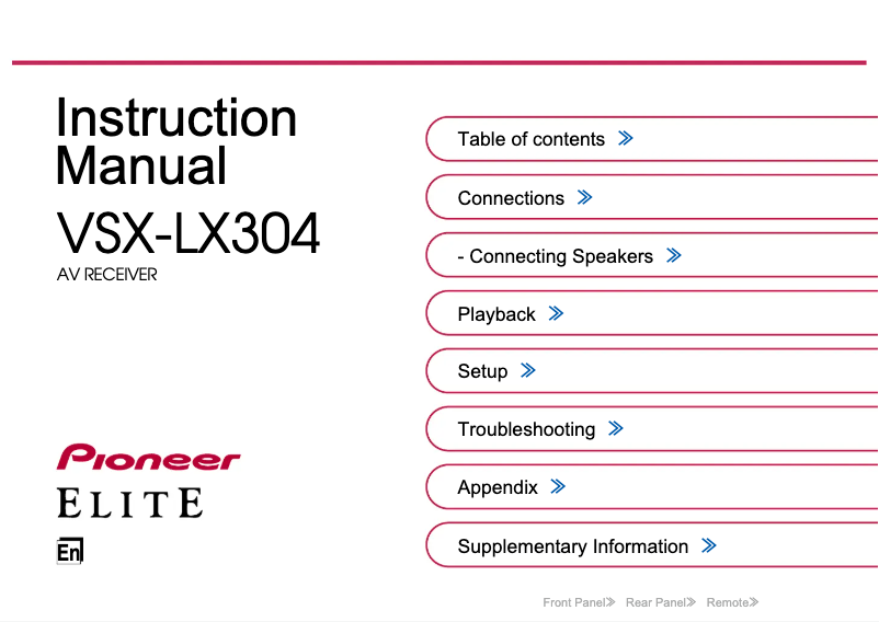 Image de la première page du manuel de l'appareil Elite VSX-LX304
