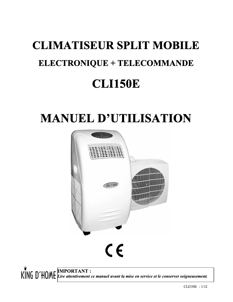 Page n°1 - Manuel utilisateur King D'Home CLI150E