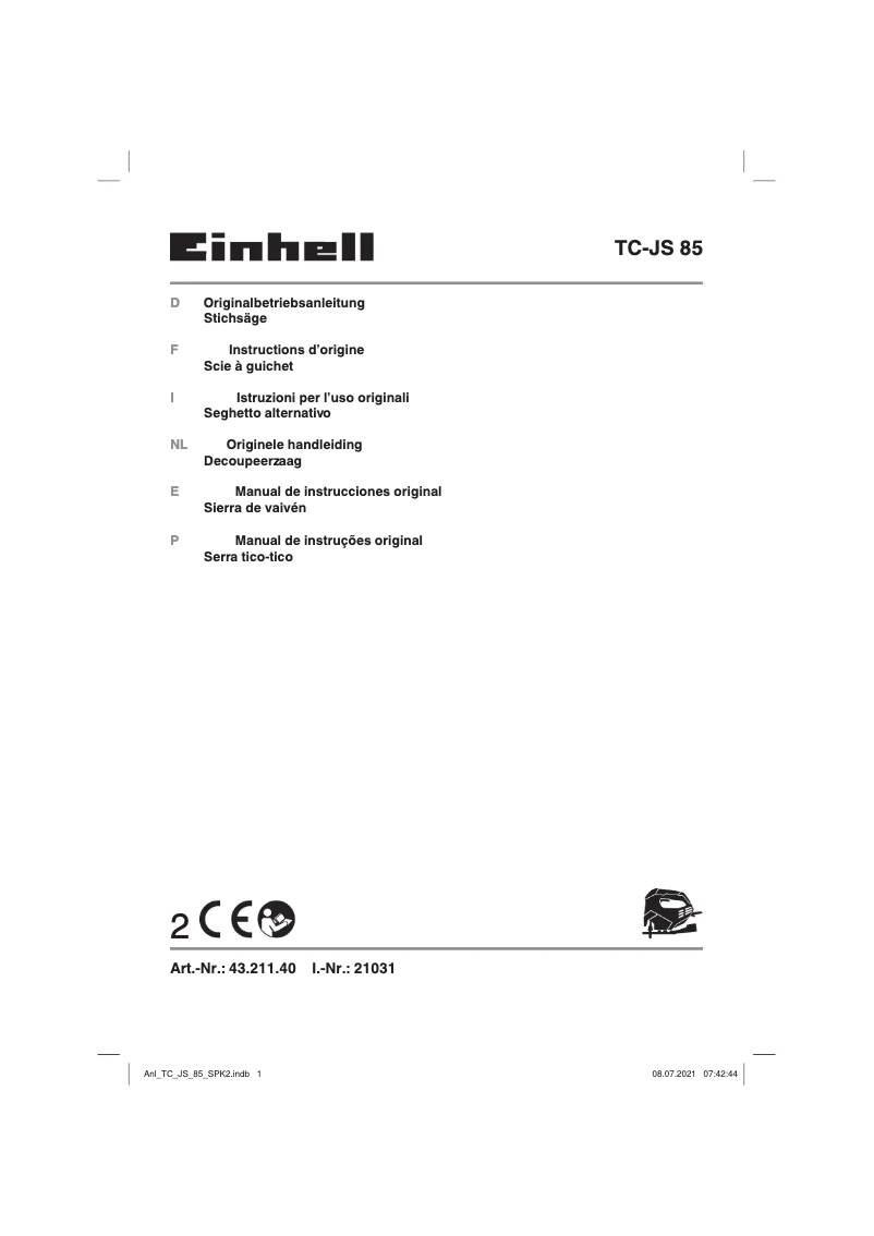 Page 1 de la notice Manuel utilisateur Einhell TC-JS 85