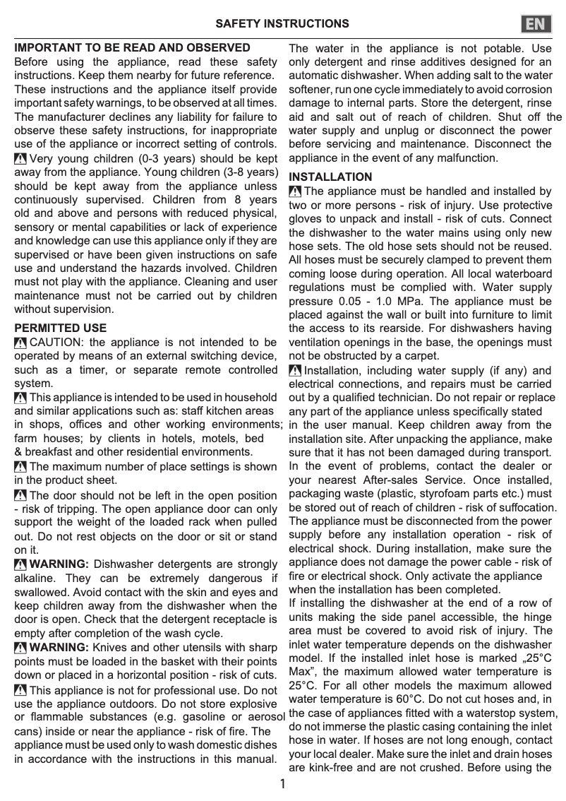 Page 1 de la notice Instructions de sécurité Whirlpool W8I HF58 TUS