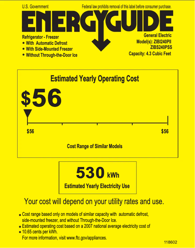 Page 1 de la notice Label énergétique GE ZIBI240PII