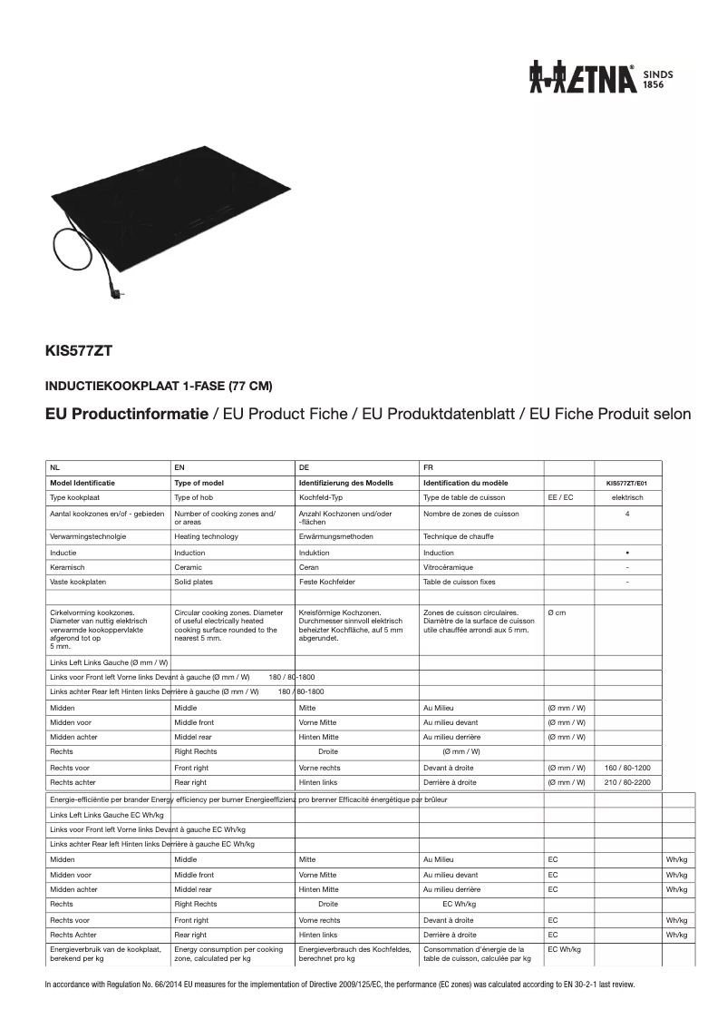 Page n°1 - Fiche technique Etna KIS577ZT