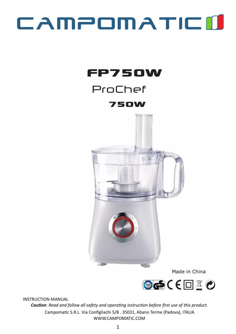 Page 1 de la notice Manuel utilisateur Campomatic FP750W