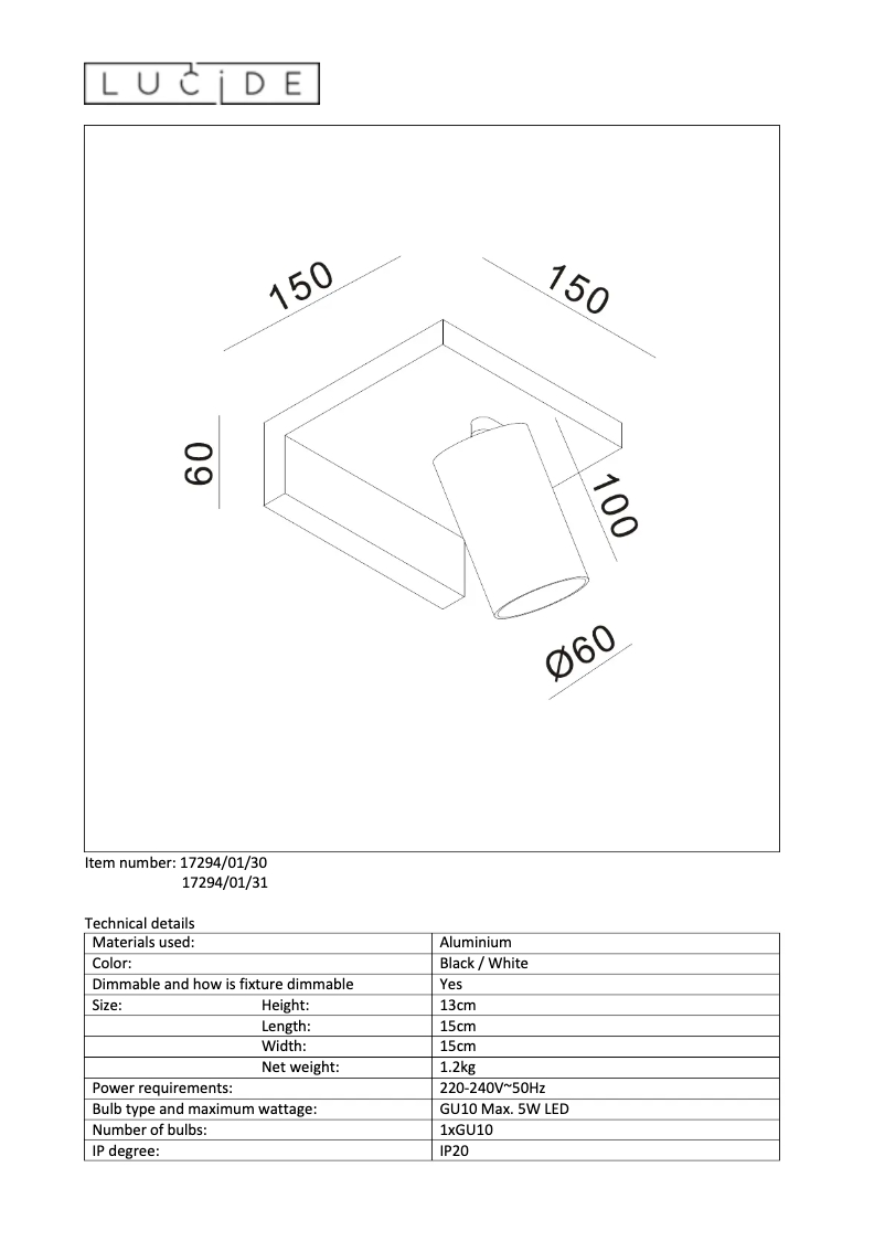 Page n°1 - Manuel utilisateur Lucide Blyth
