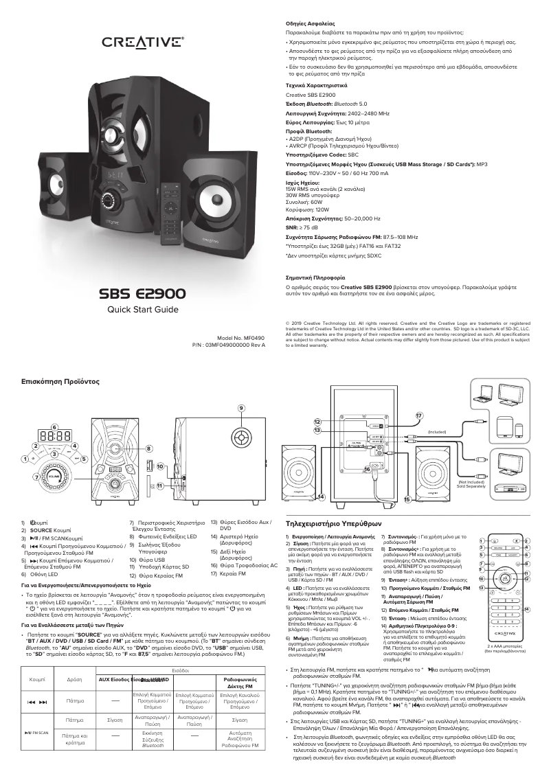 Page 1 de la notice Guide de démarrage rapide Creative SBS E2900