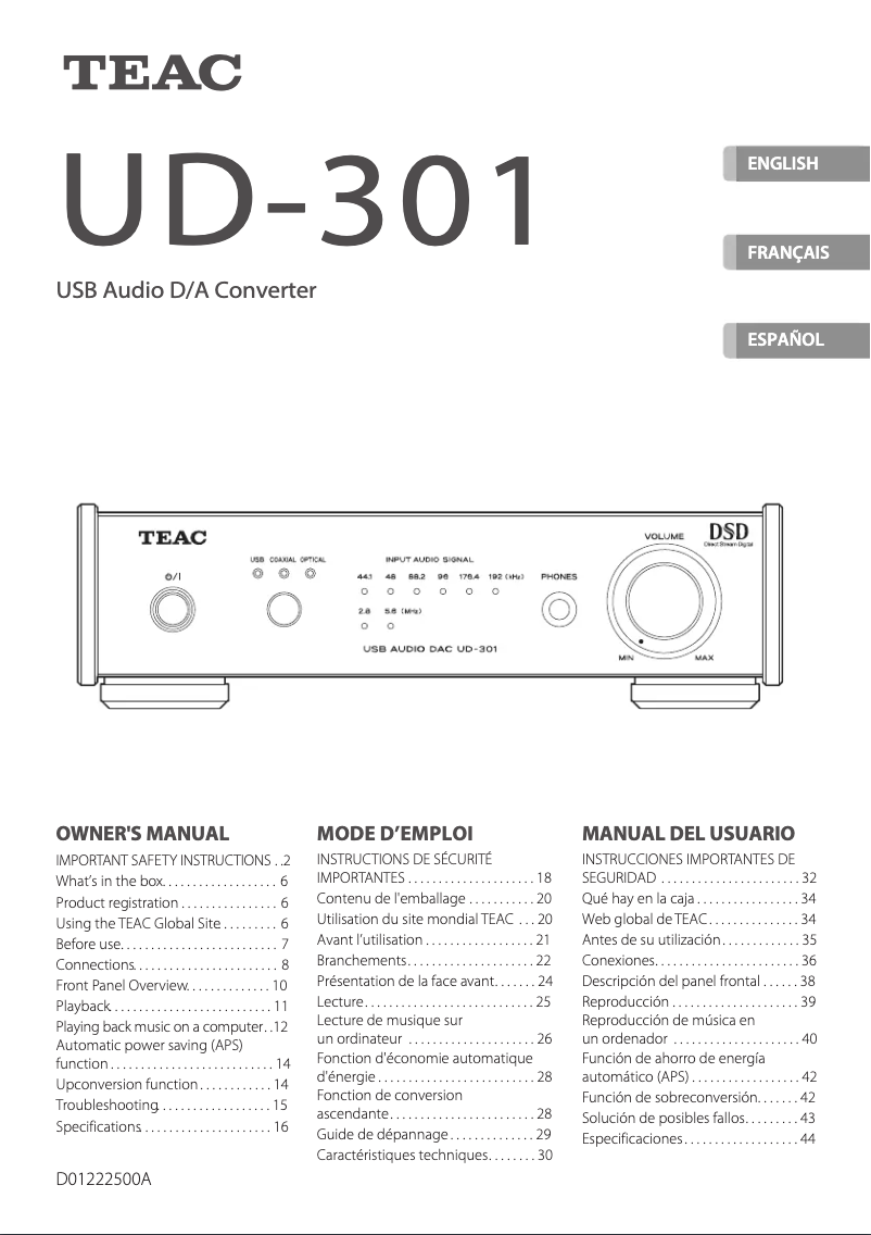 Page 1 de la notice Manuel utilisateur Teac UD-301-B