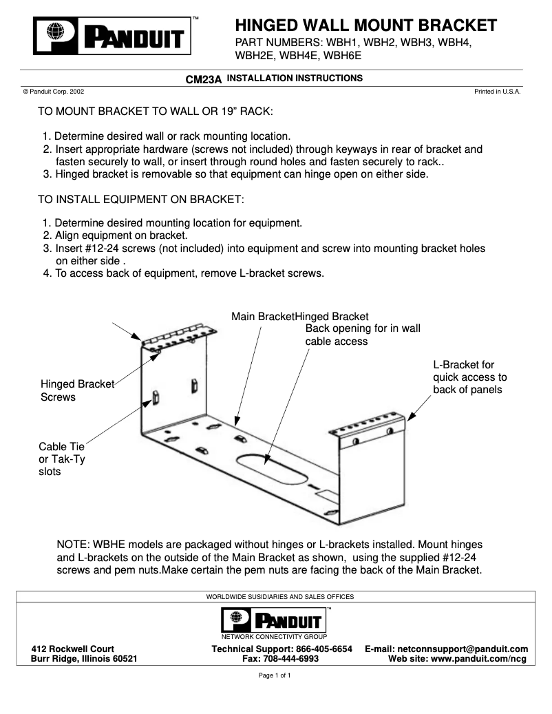 Page 1 de la notice Mode d'emploi Panduit WBH4E