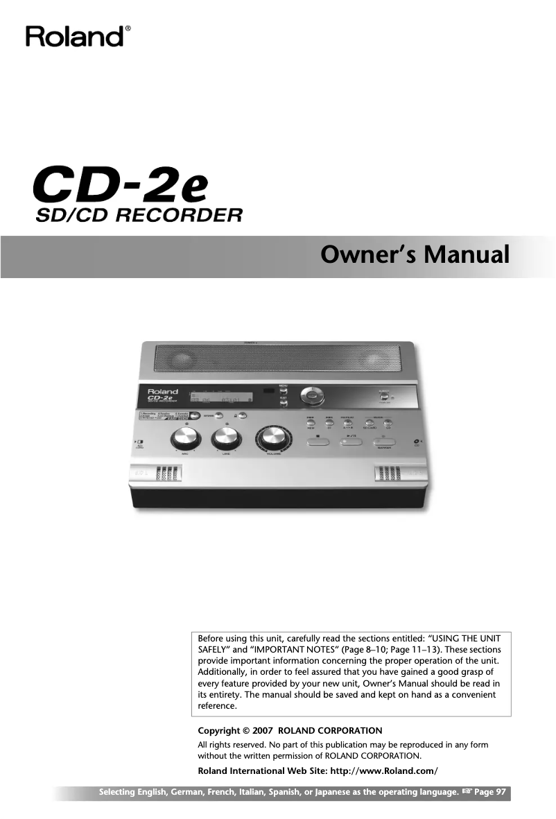 Page 1 de la notice Manuel utilisateur Roland CD-2E