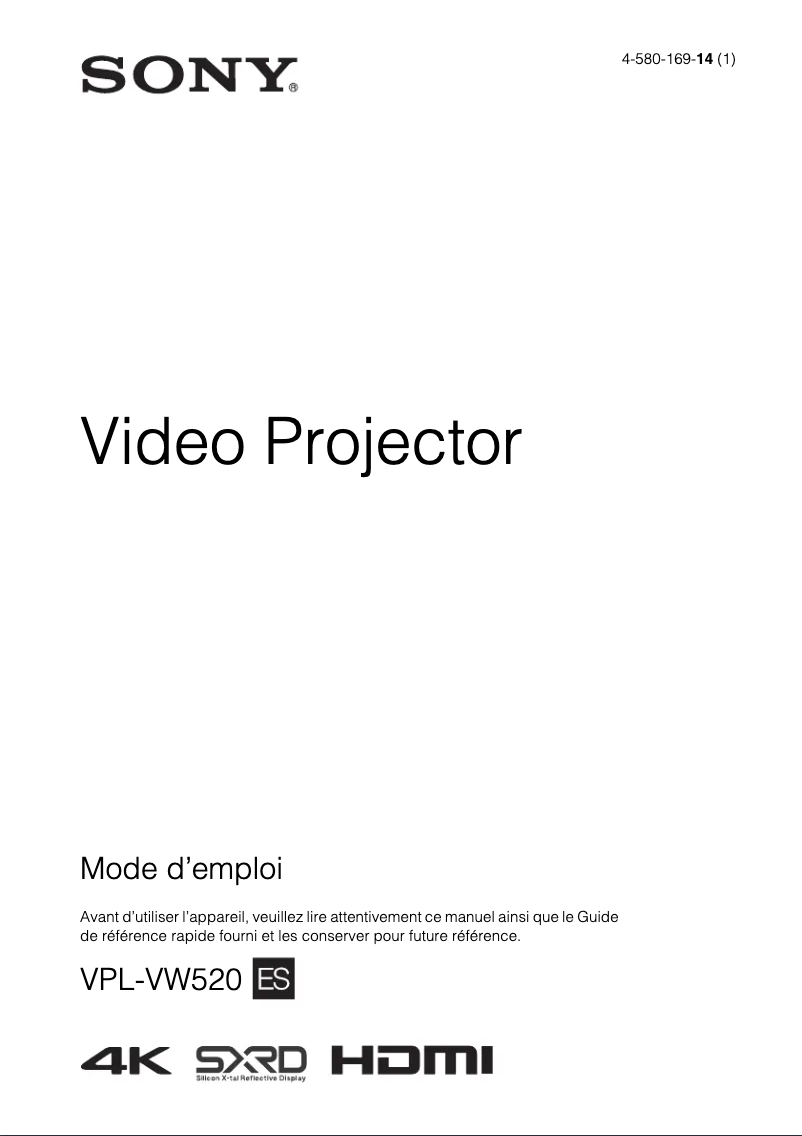 Page n°1 - Manuel utilisateur Sony VPL-VW520