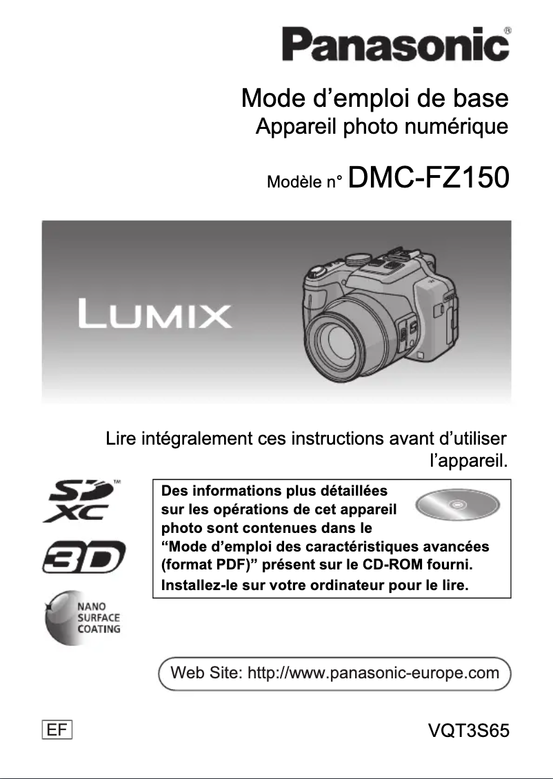Image de la première page du manuel de l'appareil Lumix DMC-FZ150