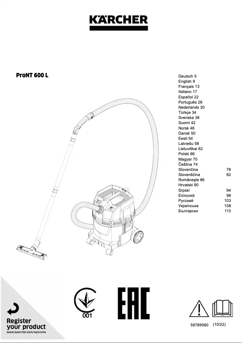 Page n°1 - Manuel utilisateur Kärcher ProNT 600 L