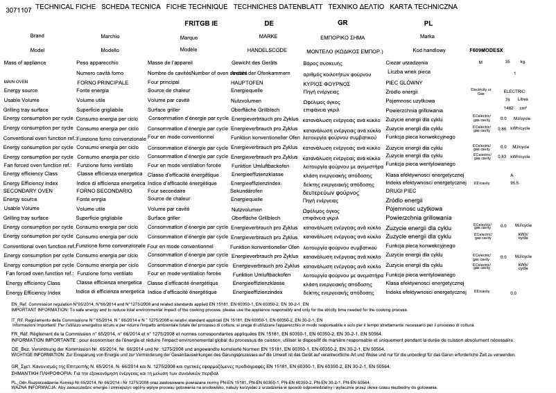 Page 1 de la notice Fiche technique Bertazzoni F609MODESX