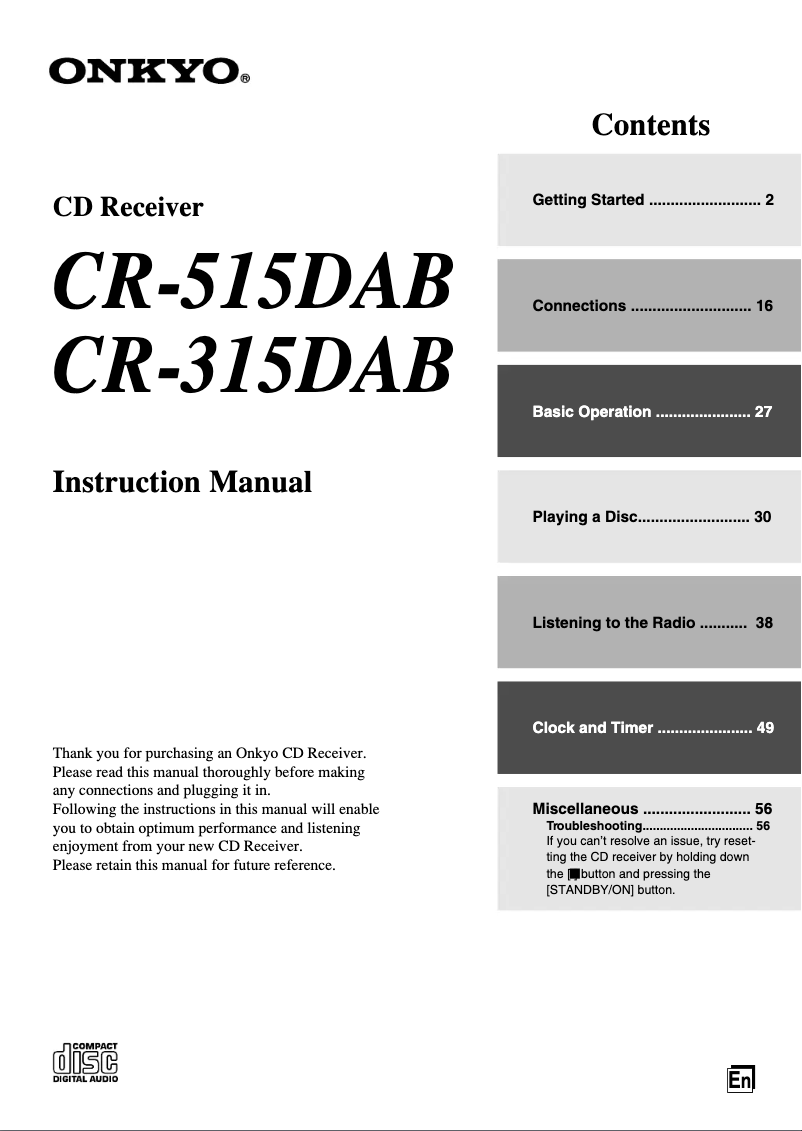 Page n°1 - Manuel utilisateur Onkyo CR-315DAB