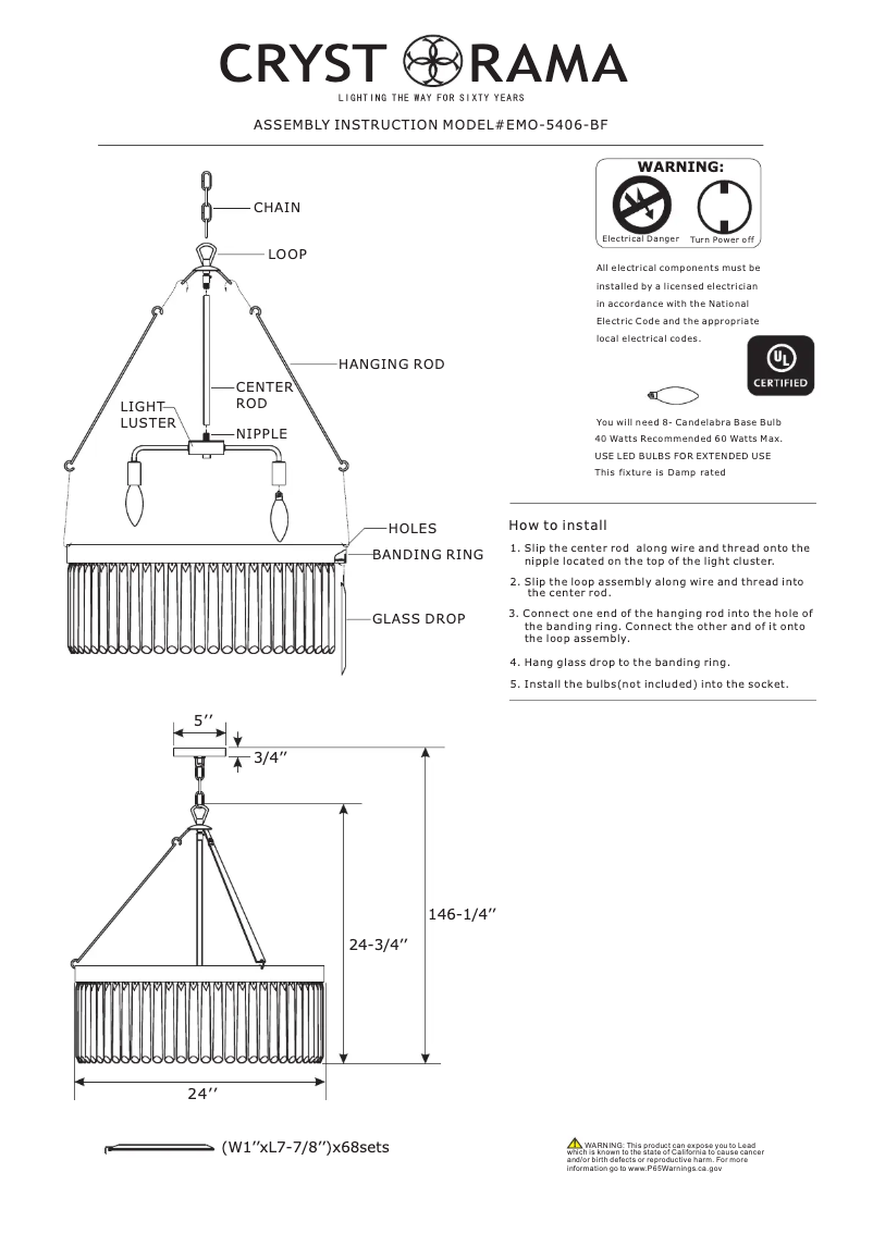 Page 1 de la notice Manuel utilisateur Crystorama Emory EMO-5406-BF