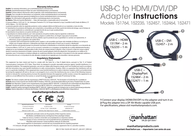 Page 1 de la notice Manuel utilisateur Manhattan 152235