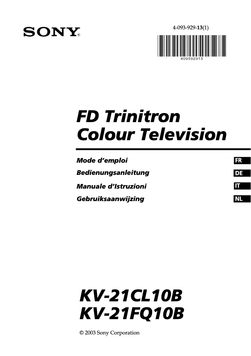 Page n°1 - Manuel utilisateur Sony Trinitron KV-21FQ10B