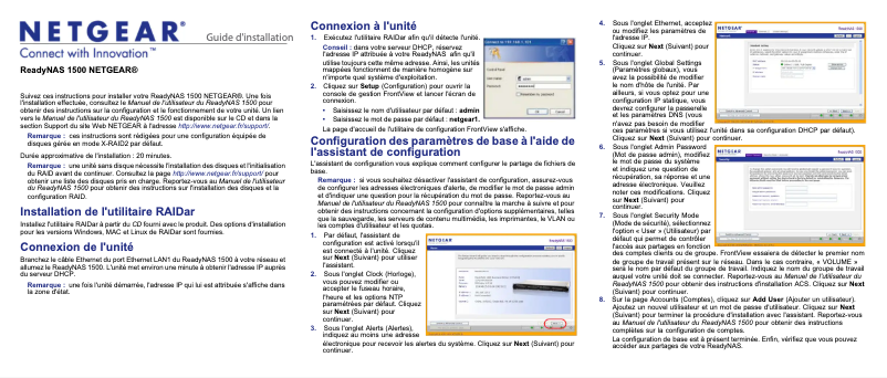 Page 1 de la notice Guide d'installation Netgear ReadyNAS RRX441E