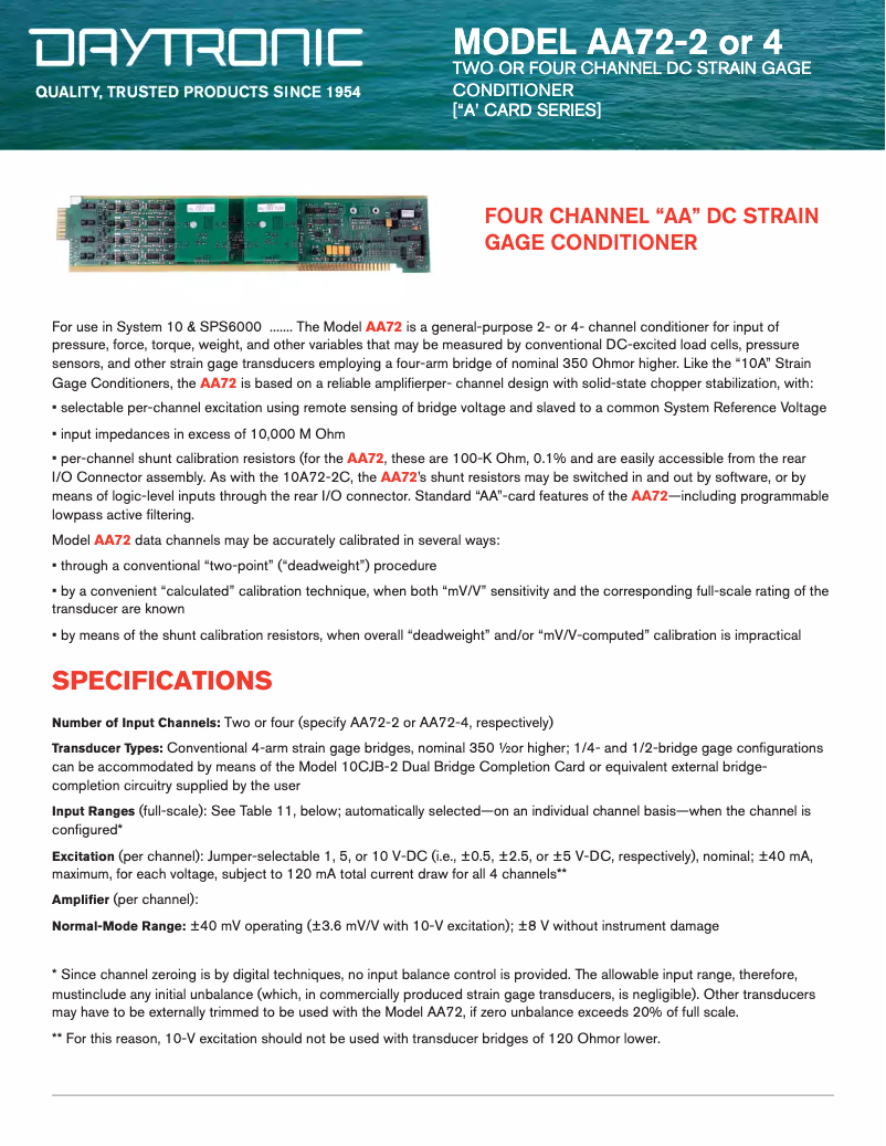 Page 1 de la notice Fiche technique Daytronic AA72-2F2