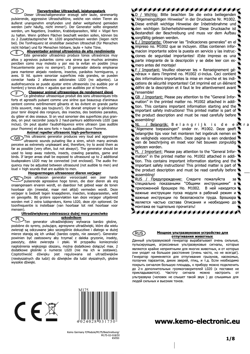 Página 1 del manual Manual de usuario Kemo M175